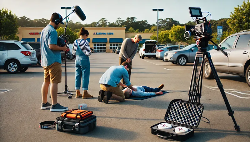 AI generated image of film and cast on a medical training video production set.