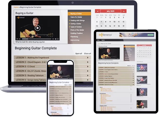 LMS Hosting and Maintenance Laptop, tablet, and mobile phone with a learning management system displayed on the screens.