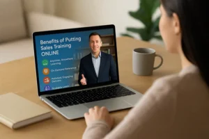Woman taking a sales training course from her laptop.